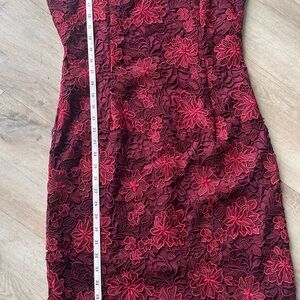 White House Black Market Burgundy Floral Lace Midi Dress